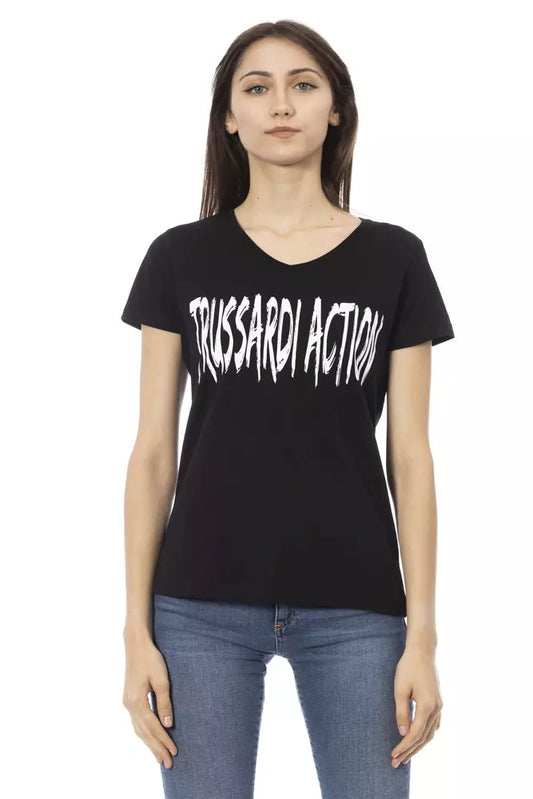 Trussardi Action Elegant V-Neck Tee with Chic Front Print