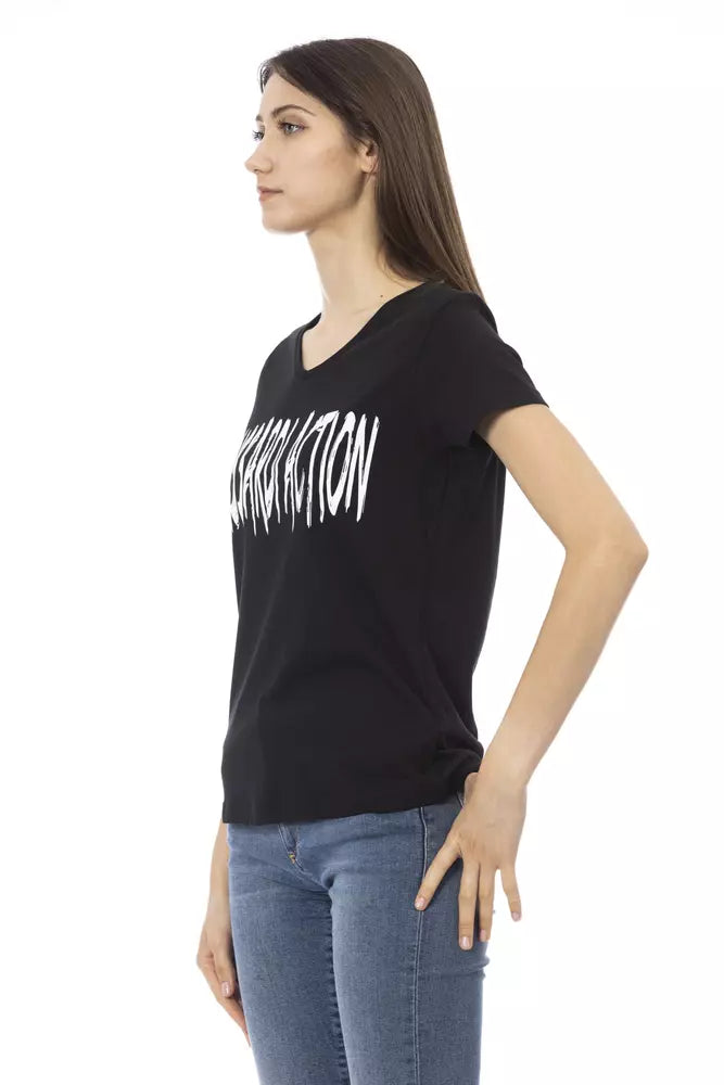 Trussardi Action Elegant V-Neck Tee with Chic Front Print