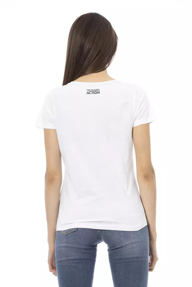 Trussardi Action Chic White V-Neck Tee with Elegant Front Print