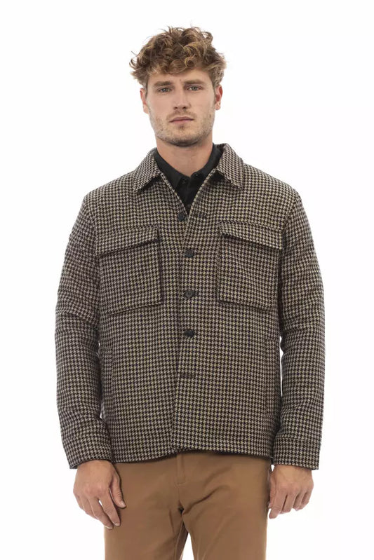 Alpha Studio Elegant Houndstooth Wool Blend Shirt Jacket