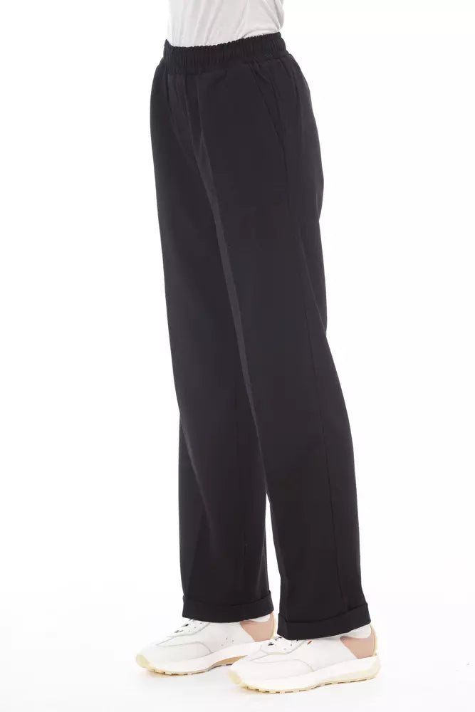 Alpha Studio Elegant Black Trousers With Side Welt Pockets