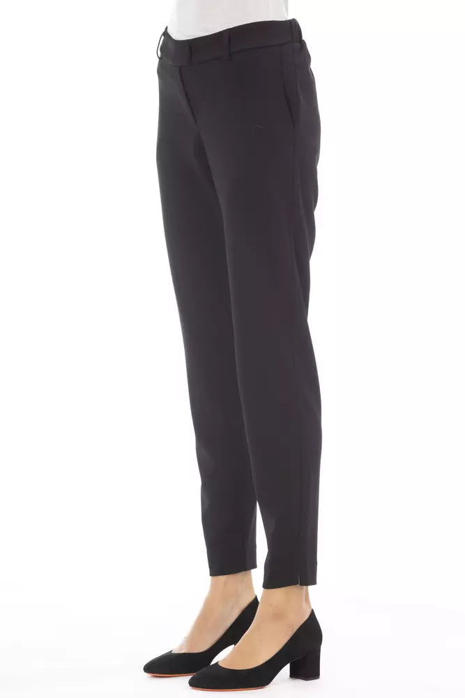 Alpha Studio Elegant Black Trousers with Side Welt Pockets