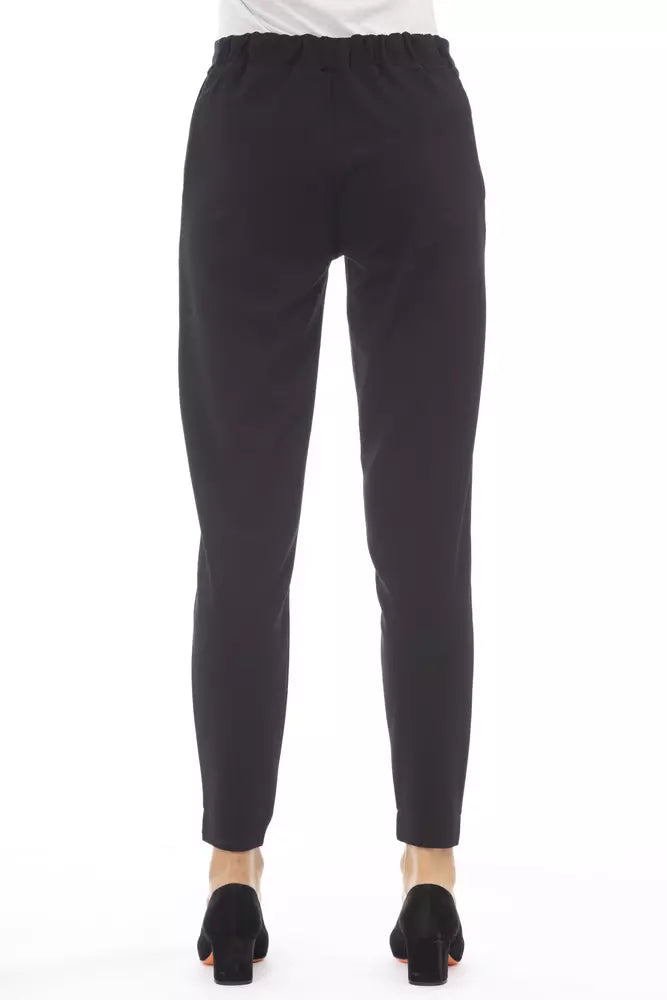 Alpha Studio Elegant Black Trousers with Side Welt Pockets