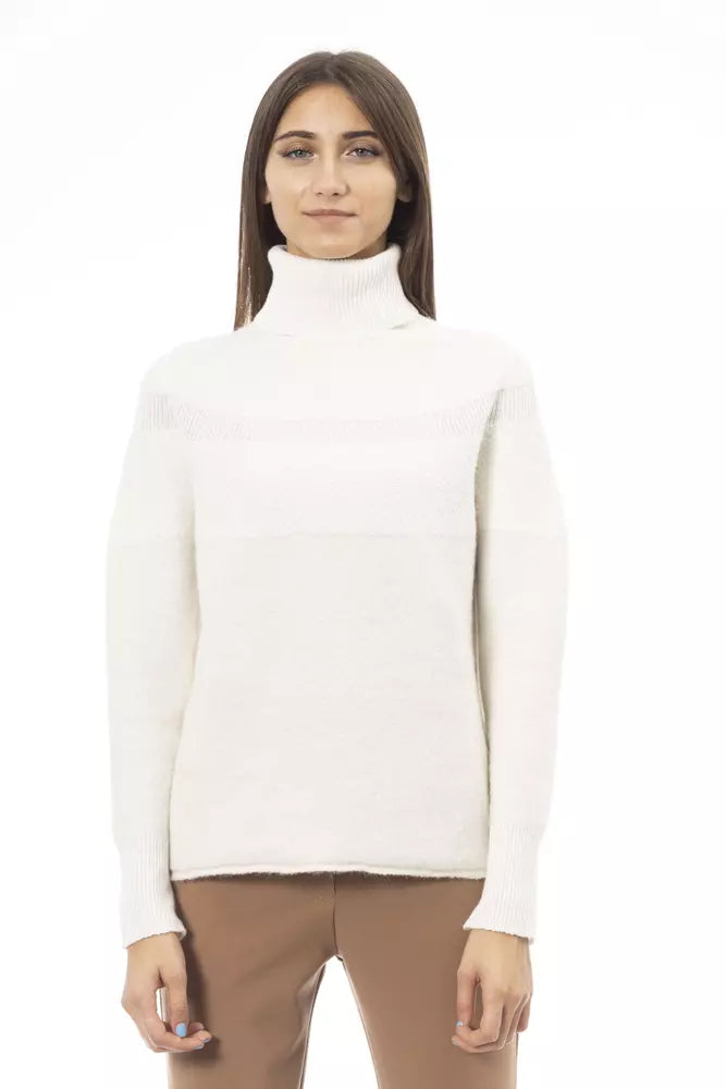 Alpha Studio Elegant Turtleneck Sweater in Pure White