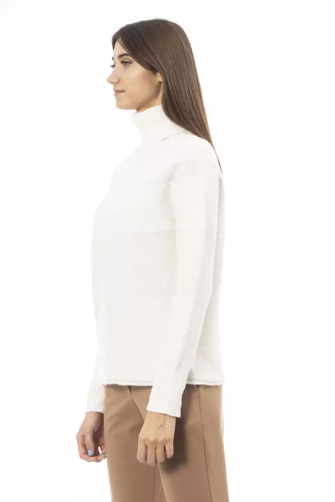 Alpha Studio Elegant Turtleneck Sweater in Pure White