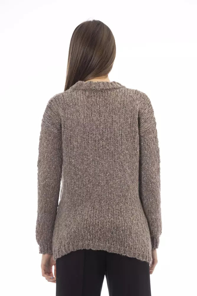 Alpha Studio Elegant Crew Neck Alpaca Blend Sweater