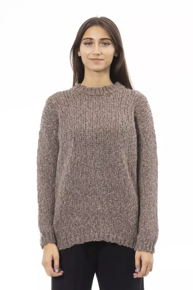 Alpha Studio Elegant Crew Neck Alpaca Blend Sweater