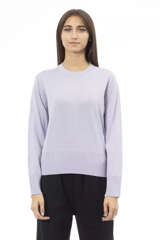 Alpha Studio Elegant Silver Crew Neck Sweater