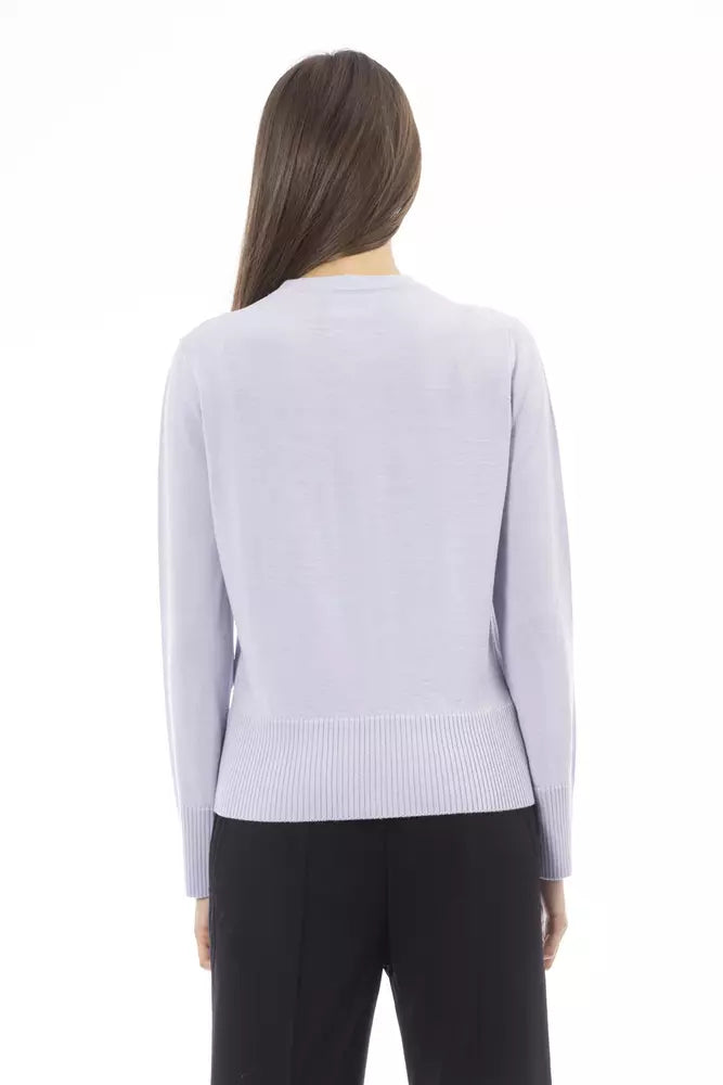 Alpha Studio Elegant Silver Crew Neck Sweater