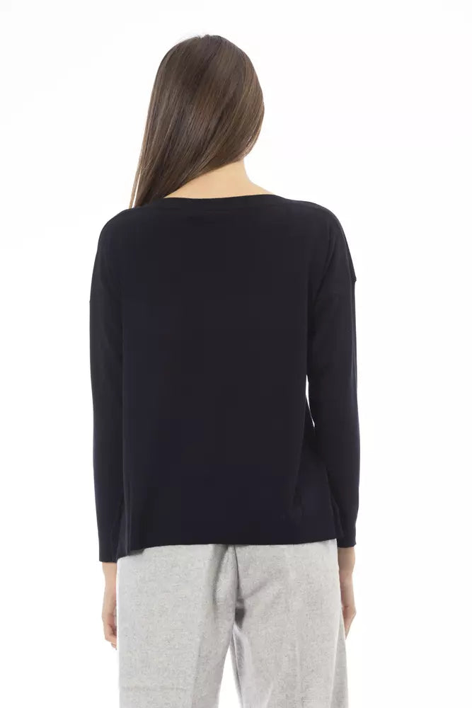 Alpha Studio Elegant Crew Neck Sweater in Opulent Blue