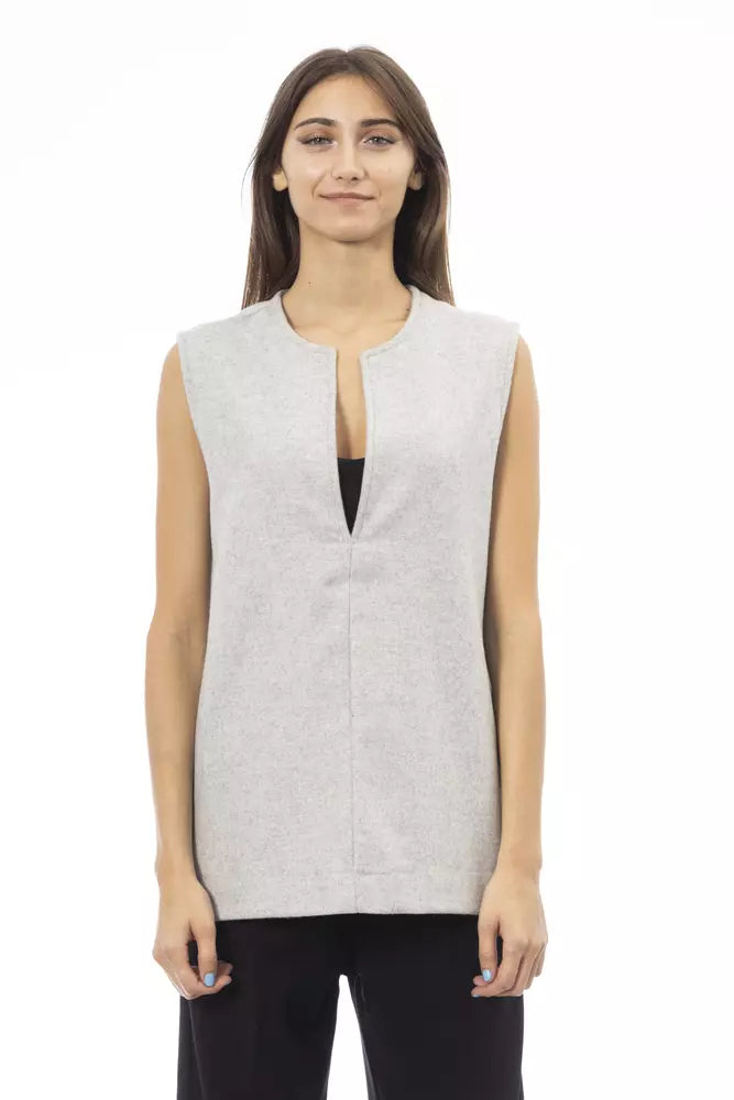 Alpha Studio Elegant Deep V-Neck Gray Sweater