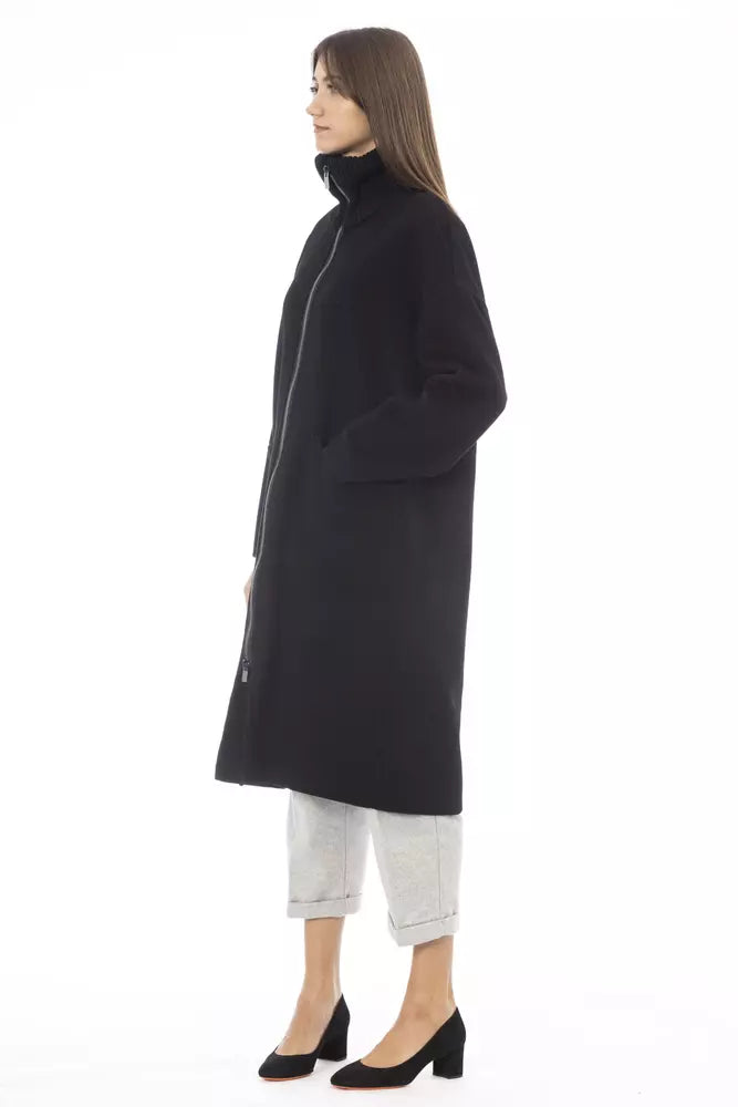 Alpha Studio Elegant High Collar Wool Coat in Black