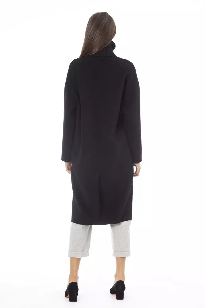 Alpha Studio Elegant High Collar Wool Coat in Black