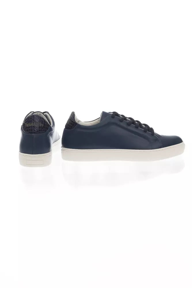 Pantofola D'Oro Elegant Blue Monochrome Leather Sneakers