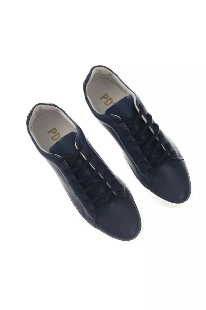 Pantofola D'Oro Elegant Blue Monochrome Leather Sneakers