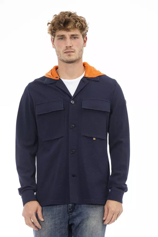 Distretto12 Sleek Waterproof Hooded Shirt in Blue