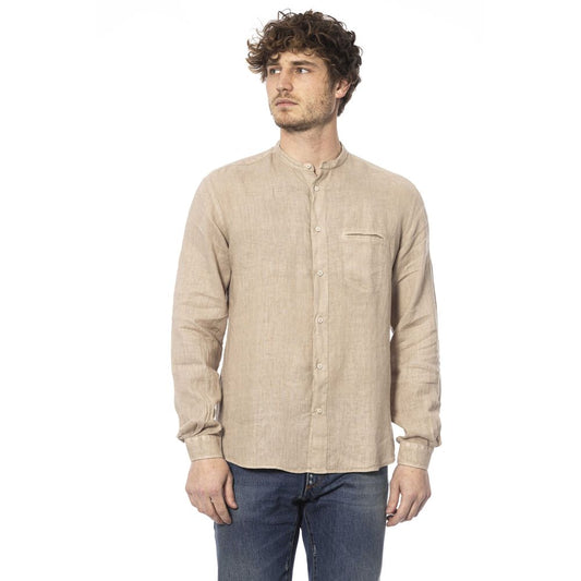 Distretto12 Elegant Beige Mandarin Collar Linen Shirt