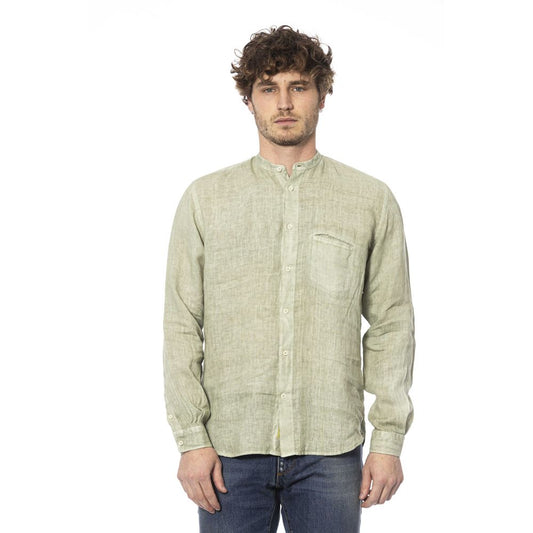 Distretto12 Elegant Green Linen Shirt with Mandarin Collar