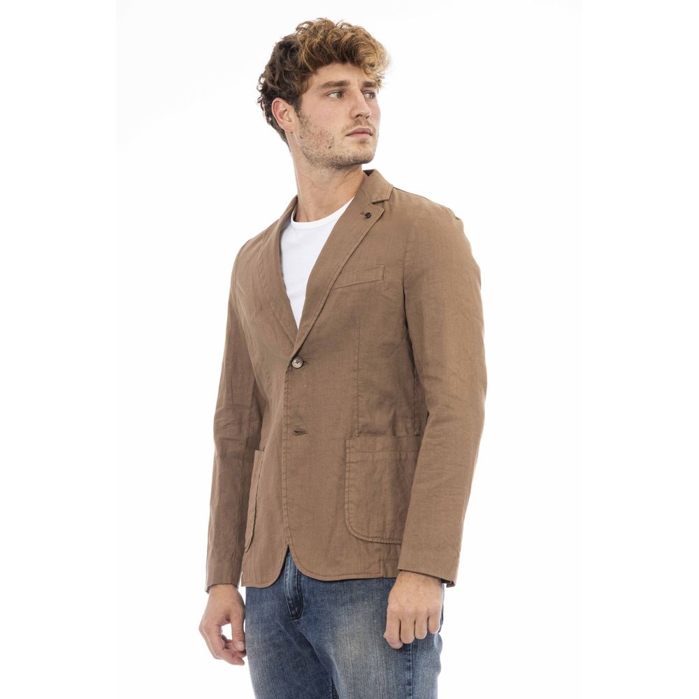 Distretto12 Elegant Brown Linen-Cotton Blend Jacket