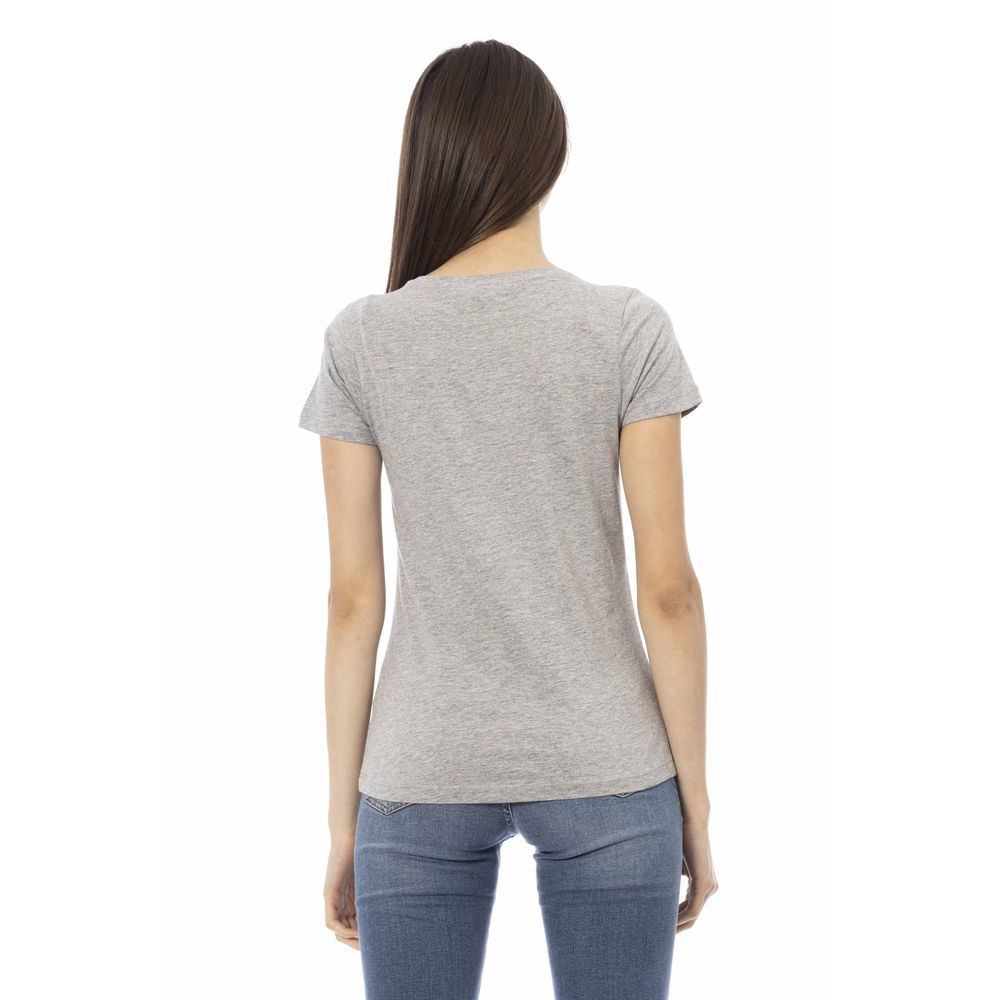 Trussardi Action Chic V-Neck Grey Tee with Front Motif