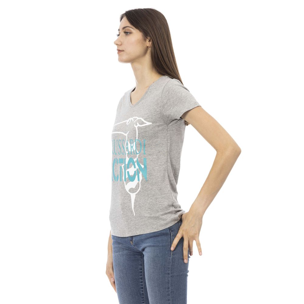 Trussardi Action Chic V-Neck Grey Tee with Front Motif