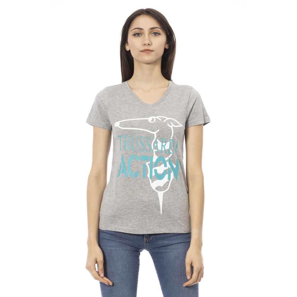 Trussardi Action Chic V-Neck Grey Tee with Front Motif