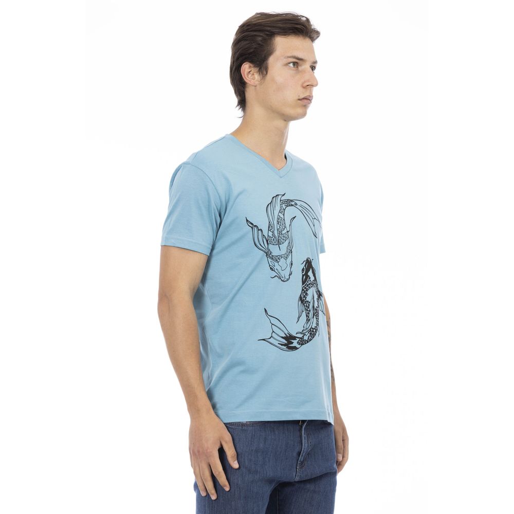 Trussardi Action V-Neck Cotton Blend Tee with Stylish Print