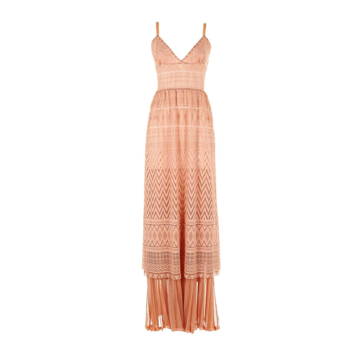 Guess By Marciano Elegant Pink Lace Evening Dress with Pleats