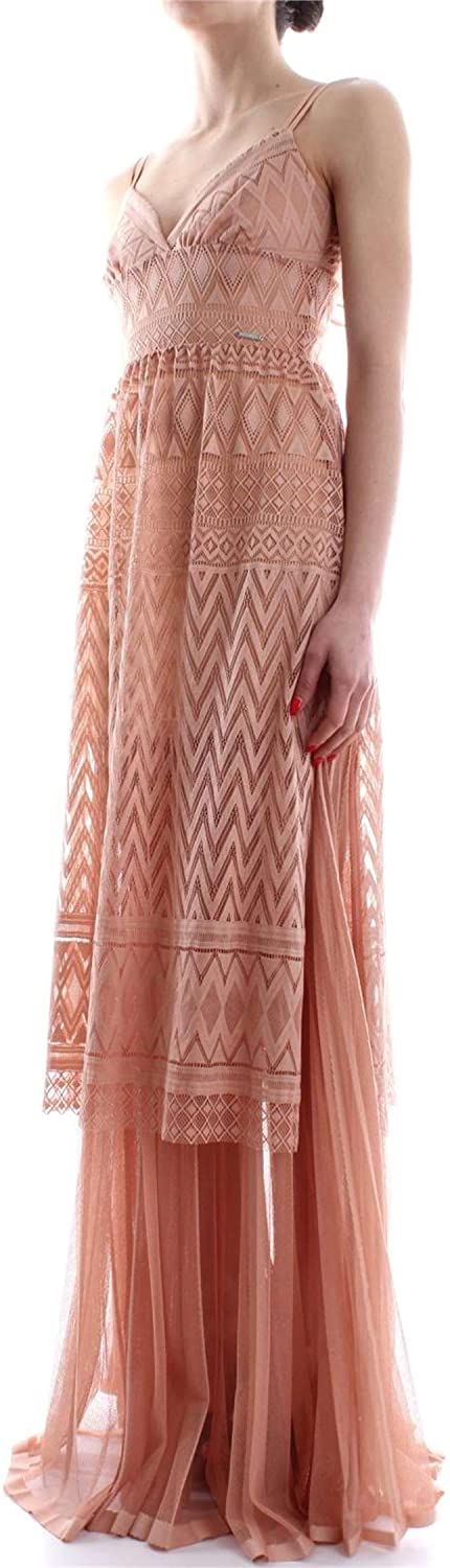 Guess By Marciano Elegant Pink Lace Evening Dress with Pleats