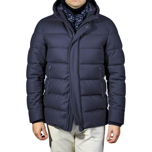 Herno Sleek Wool-Blend Down Jacket with Hood