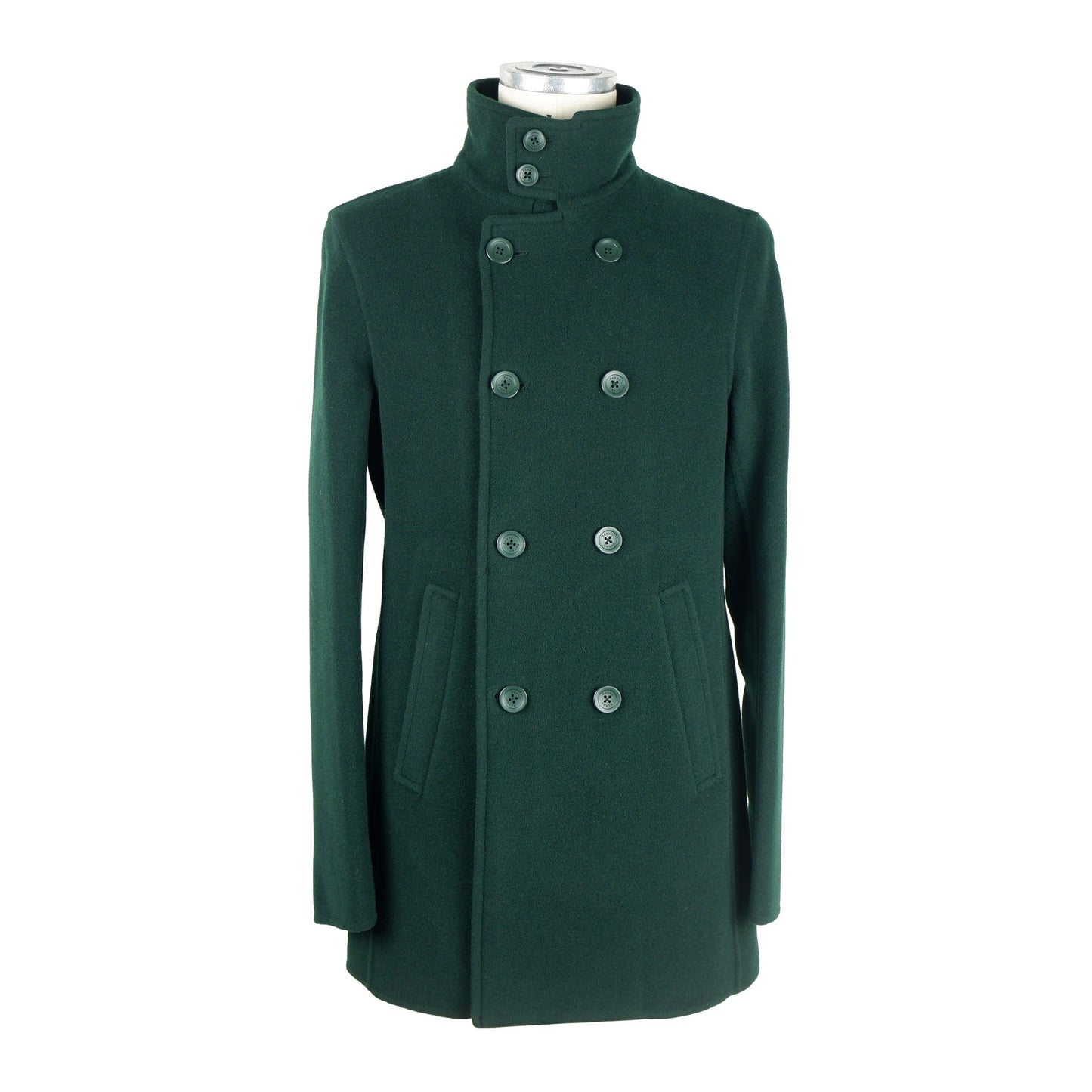 Herno Elegant Green Wool Coat with Button Closure