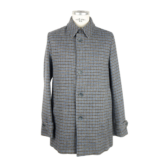 Herno Elegant Pied de Poule Wool Coat with Button Closure