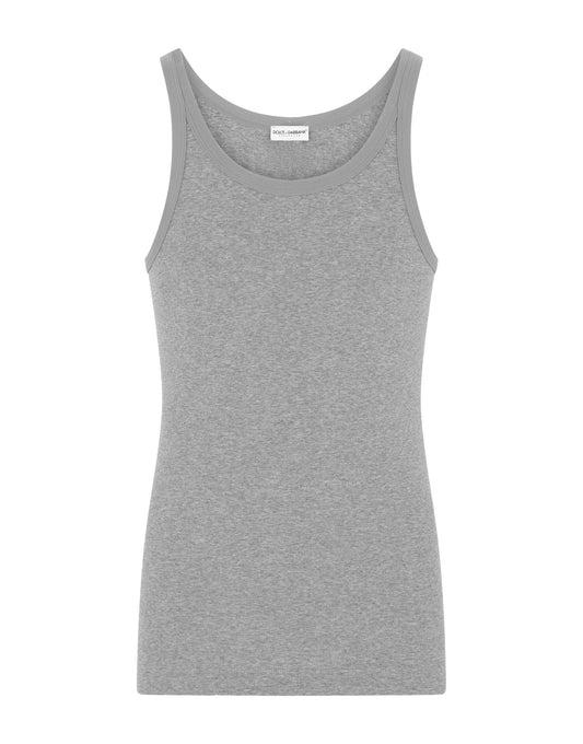 Dolce & Gabbana Sleek Grey Ribbed Sleeveless Cotton Tank Top