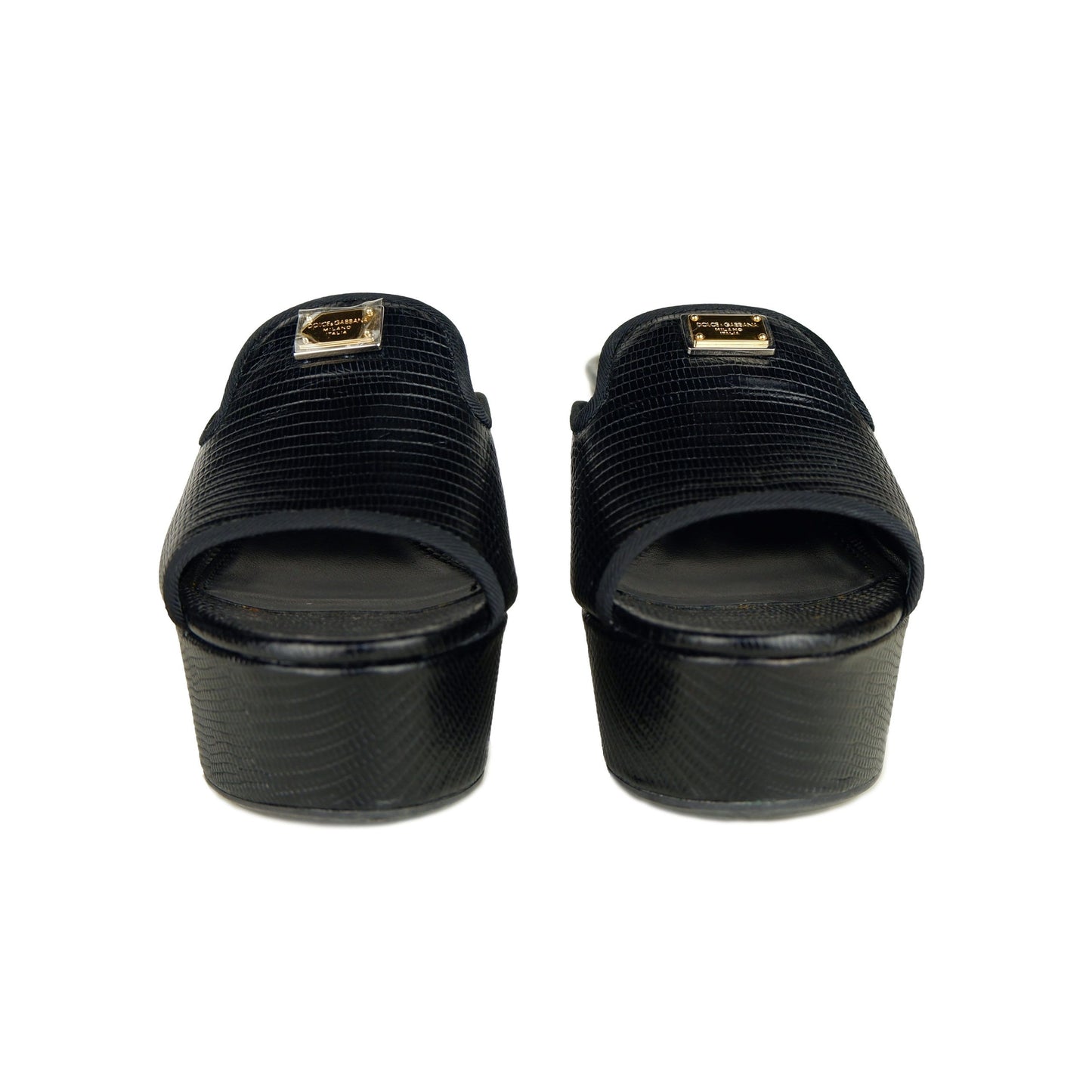 Dolce & Gabbana Chic Calfskin Wedge Sandals in Timeless Black