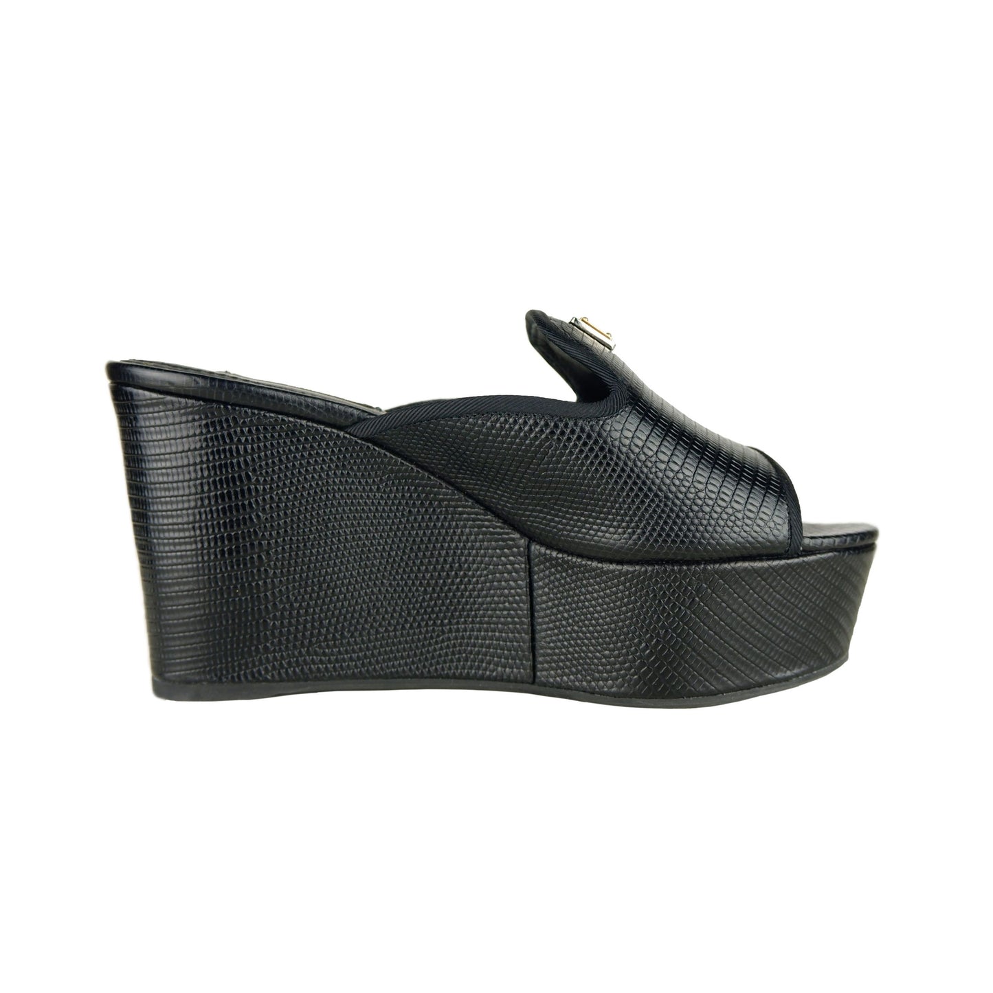 Dolce & Gabbana Chic Calfskin Wedge Sandals in Timeless Black