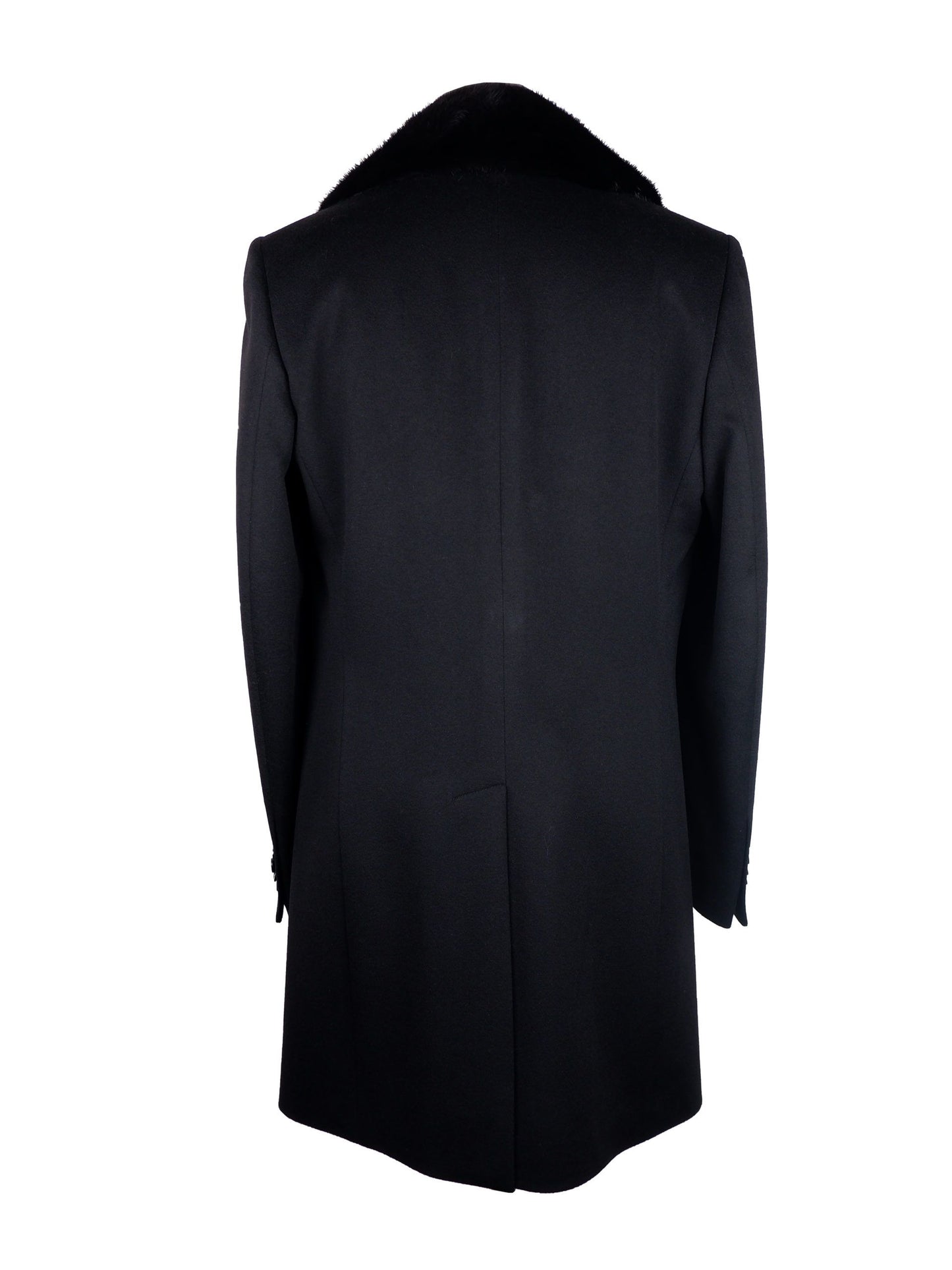 Made in Italy Elegant Black Virgin Wool Coat with Mink Fur