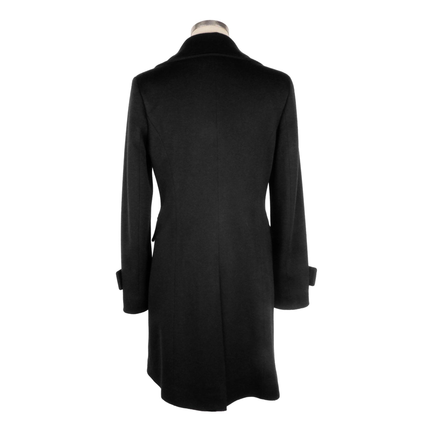 Made in Italy Elegant Black Woolen Coat with Gold Buttons