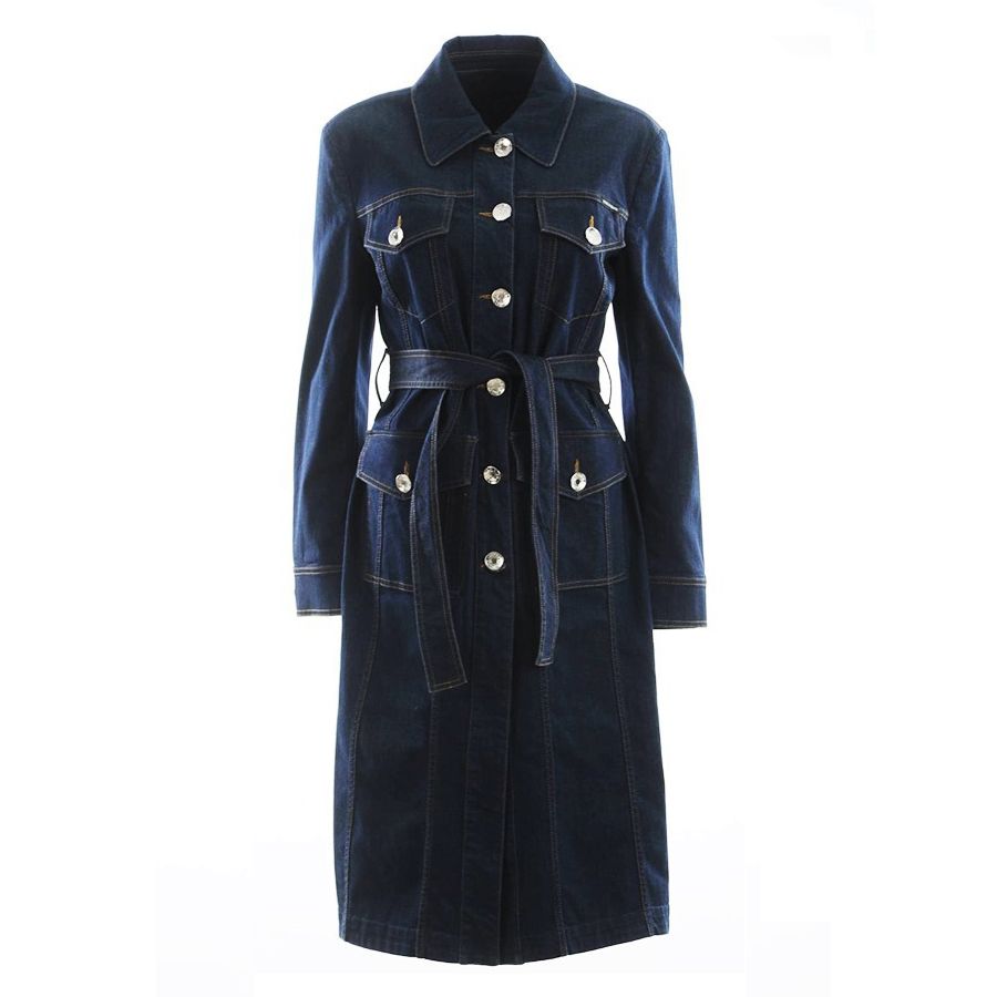 Dolce & Gabbana Elegant Denim Trench Dress in Dark Blue