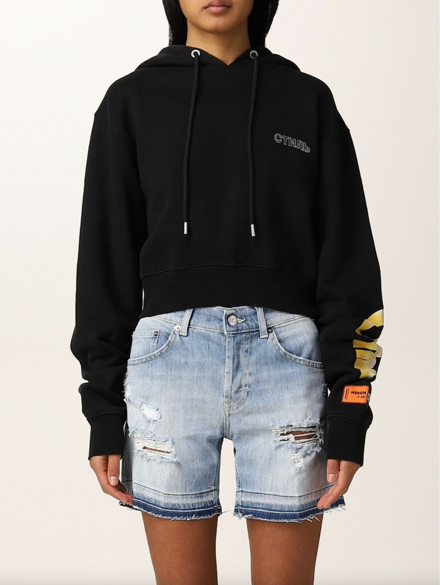 Heron Preston Strass Embellished Cotton Hoodie