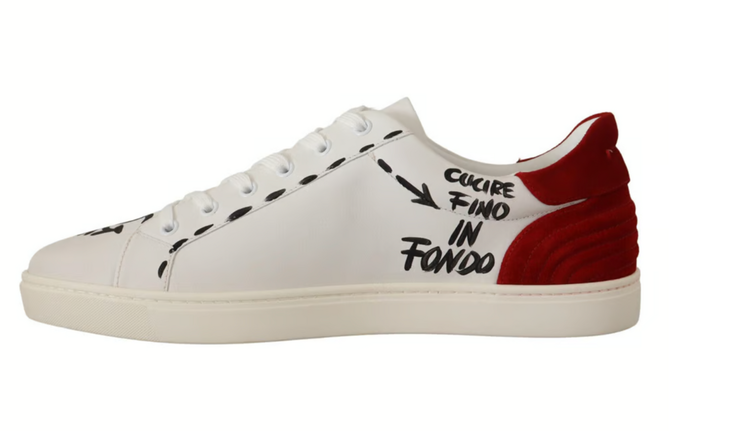 Dolce & Gabbana Elegant White Nylon Sneakers with Red Accents