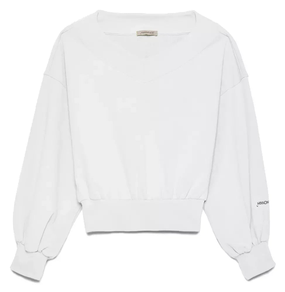 Hinnominate Chic V-Neck Cotton Sweatshirt with Logo Sleeve