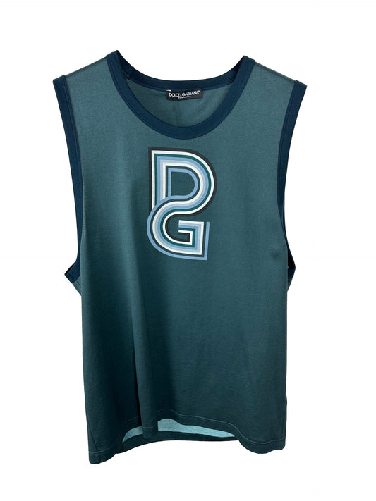 Dolce & Gabbana Petrol Blue Cotton Undershirt with Front Logo