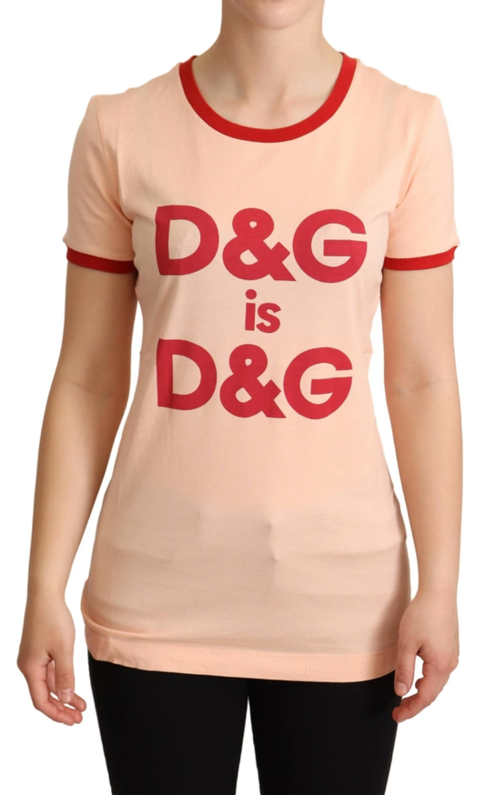 Dolce & Gabbana Elegant Pink Cotton Tee with Golden Logo