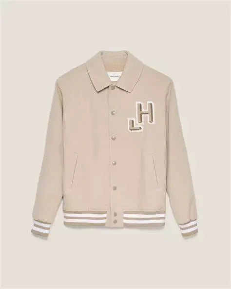 Hinnominate Chic Beige Bomber Jacket with Elegant Patch Detail