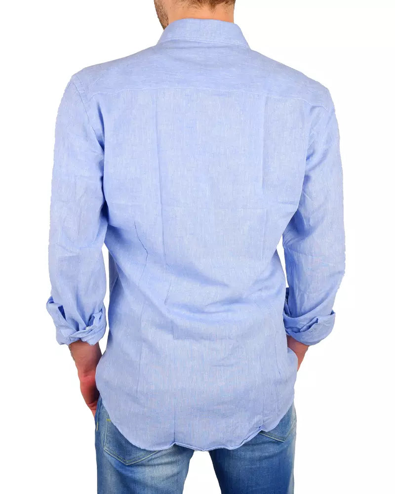 Made in Italy Elegant Light Blue Cotton-Linen Shirt