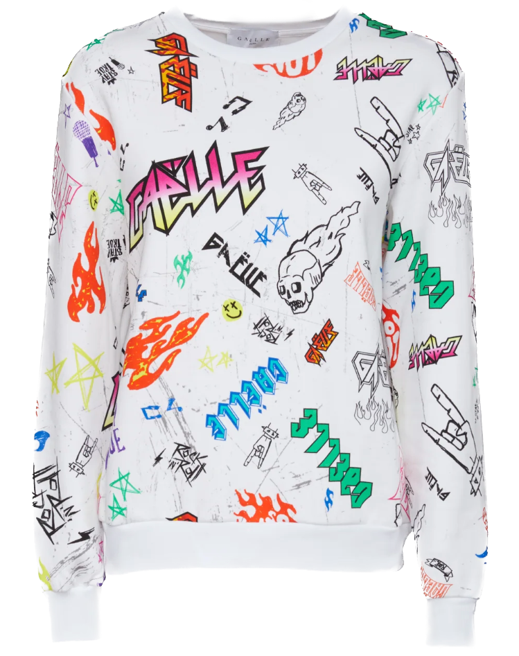 Gaelle Chic Multicolor Print Cotton Crewneck Sweater