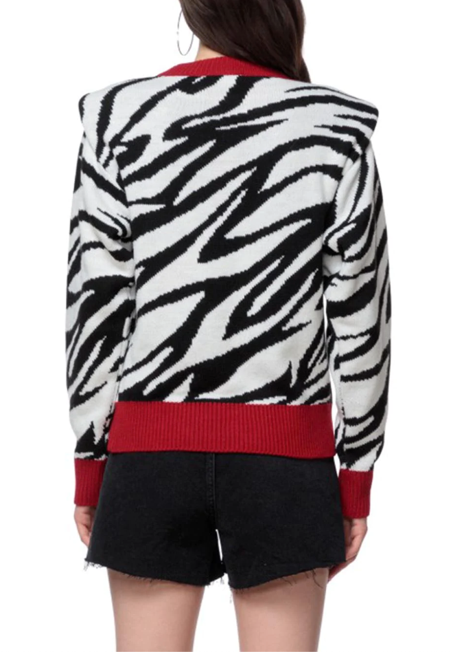 Gaelle Zebra Chic Acrylic Blend Sweater With Red Trims