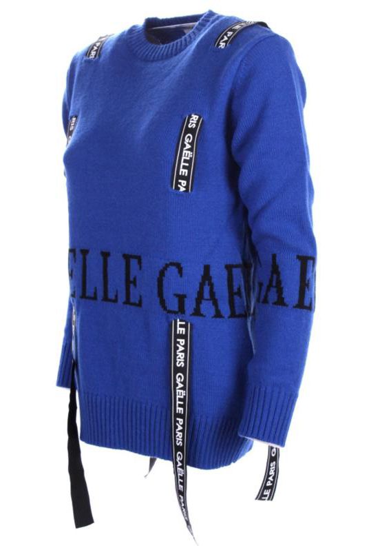 Gaelle Chic Blue Wool Blend Sweater with Logo Detail