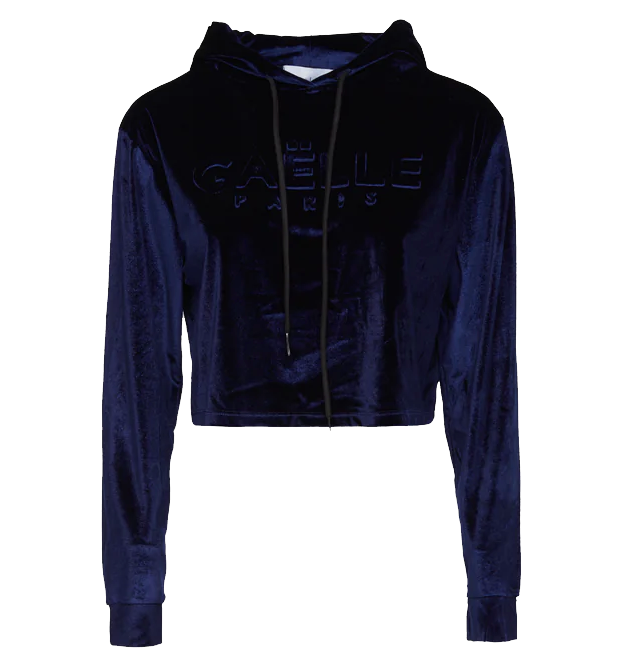 Gaelle Chic Blue Velvet Hooded Sweatshirt