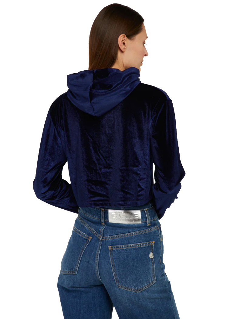 Gaelle Chic Blue Velvet Hooded Sweatshirt